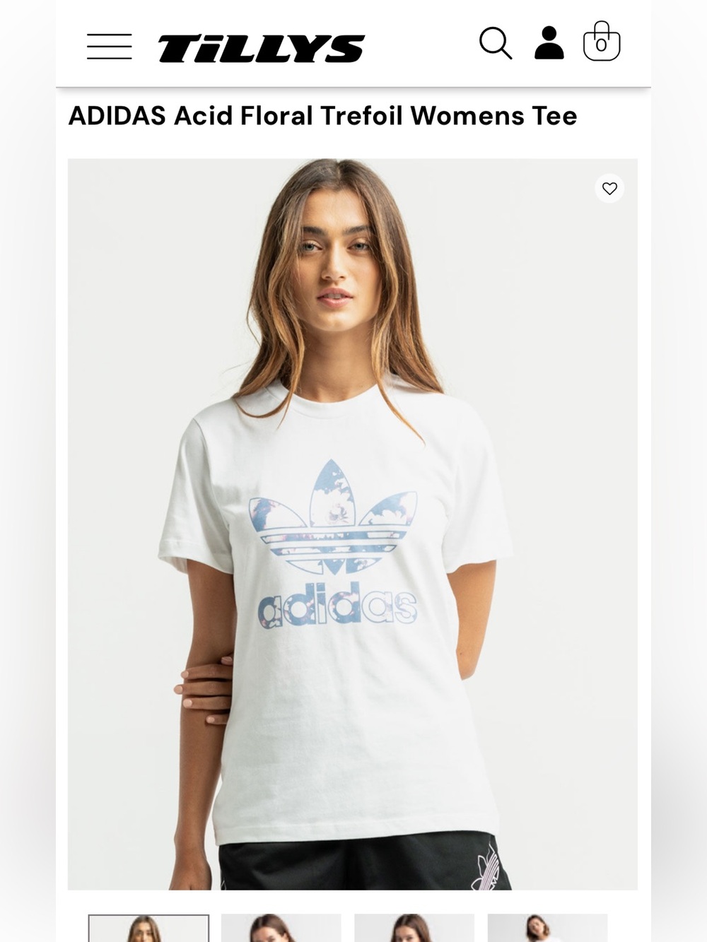 adidas White Tee with Blue Floral Trefoil
